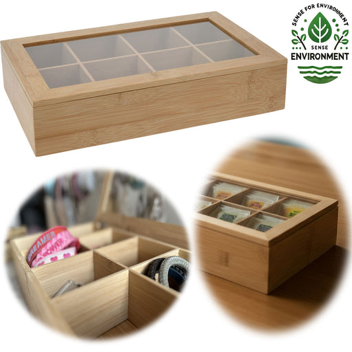 Holz Aufbewahrungsbox Teebox 8 Fächer mit Deckel Schmuckkiste Teekiste Teekasten