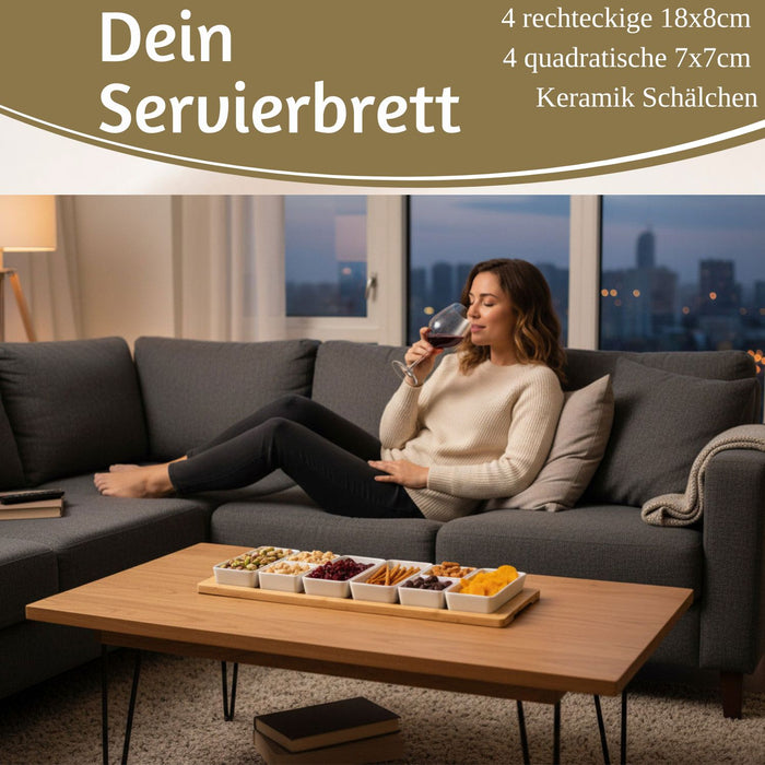 XL Tapas Snacktablett Snackteller 9-fach Set 58cm Eckig Serviertablett Snackschalen