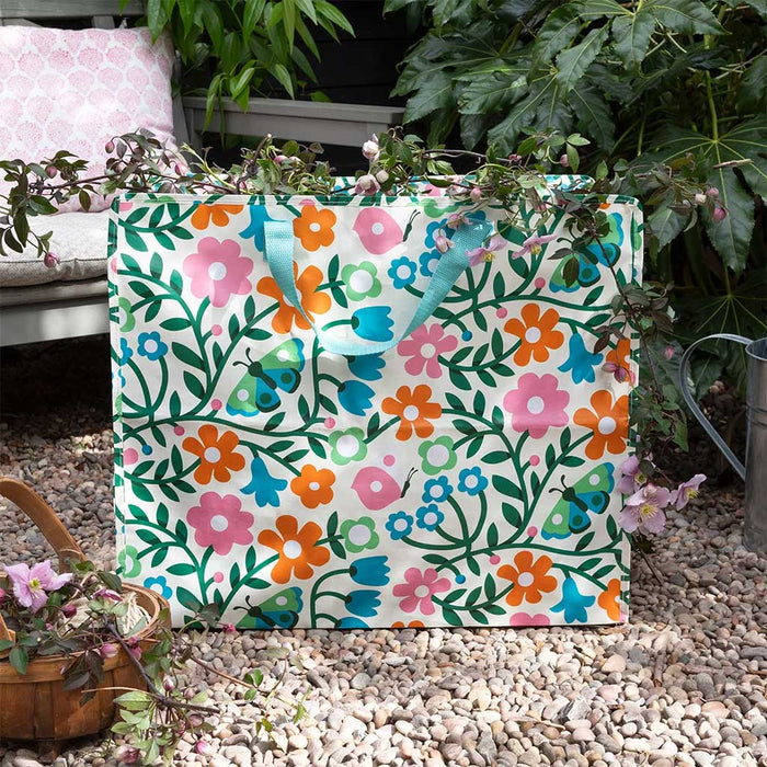 XXL Jumbo Bag Esme - bunte Blumen 55cm Recyclet Aufbewahrungstasche Einkaufstasche
