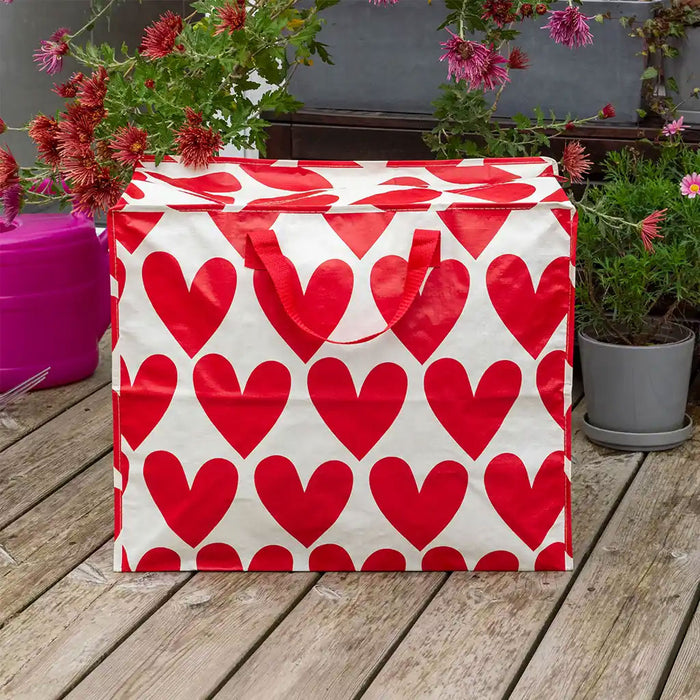 XXL Jumbo Bag Herzen ❤️ Rot Weiß 55cm Recyclet Aufbewahrungstasche Einkaufstasche
