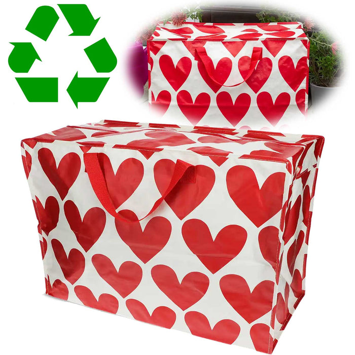 XXL Jumbo Bag Herzen ❤️ Rot Weiß 55cm Recycelt Aufbewahrungstasche Einkaufstasche