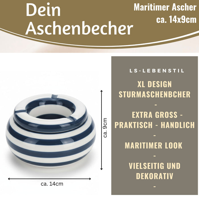 XL Sturmaschenbecher 14x9cm Blau Weiß Windaschenbecher Aschenbecher