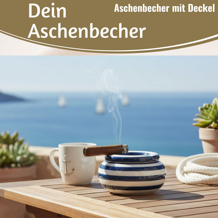 XL Sturmaschenbecher 14x9cm Blau Weiß Windaschenbecher Aschenbecher