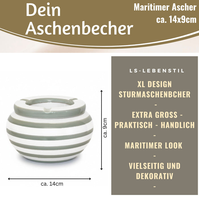 XL Sturmaschenbecher 14x9cm Grau Weiß Windaschenbecher Aschenbecher