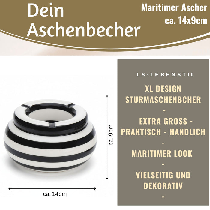 XL Sturmaschenbecher 14x9cm Schwarz Weiß Windaschenbecher Aschenbecher