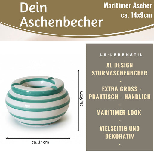 KI-generiertes Bild,XL Sturmaschenbecher 14x9cm Türkis Weiß Windaschenbecher Aschenbecher