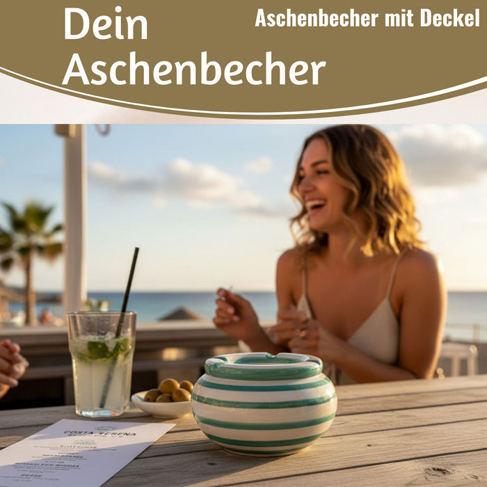 KI-generiertes Bild,XL Sturmaschenbecher 14x9cm Türkis Weiß Windaschenbecher Aschenbecher