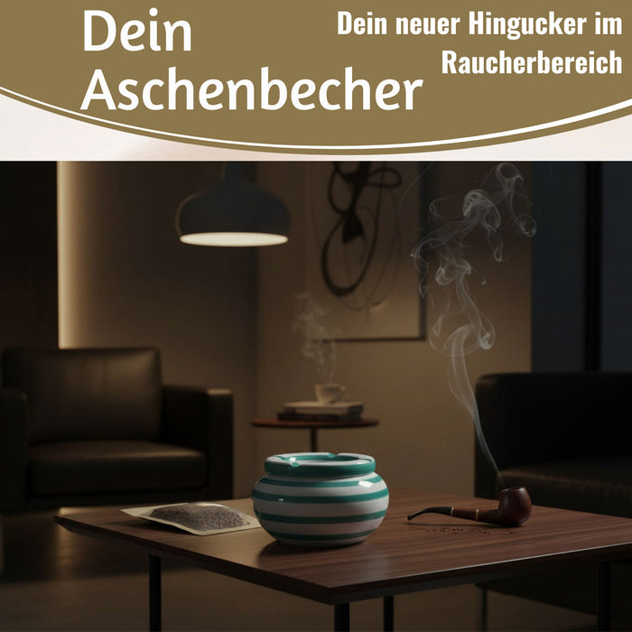KI-generiertes Bild,XL Sturmaschenbecher 14x9cm Türkis Weiß Windaschenbecher Aschenbecher