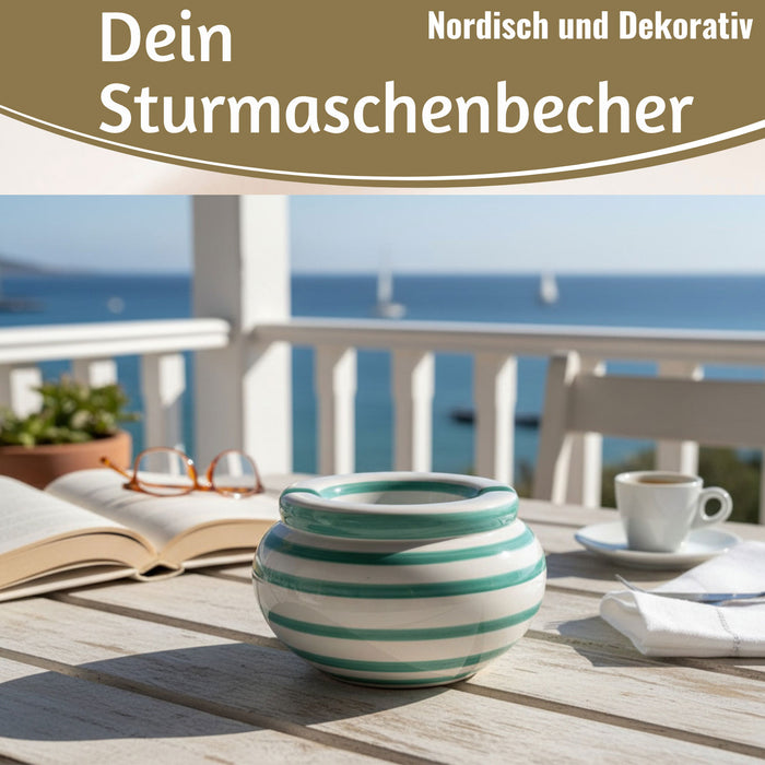 XL Sturmaschenbecher 14x9cm Türkis Weiß Windaschenbecher Aschenbecher