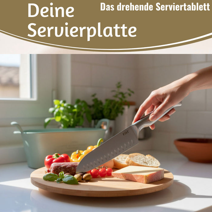 KI-generiertes Bild,XL Holz Servierplatte Drehteller 35cm Bambus drehbar Drehtablett Drehplatte