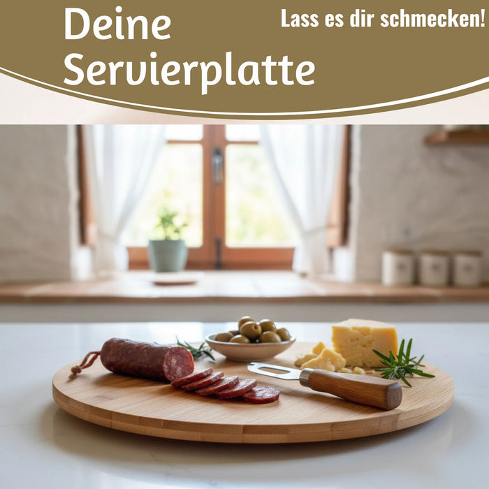 KI-generiertes Bild,XL Holz Servierplatte Drehteller 35cm Bambus drehbar Drehtablett Drehplatte
