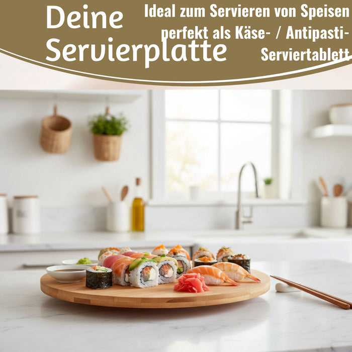 KI-generiertes Bild,XL Holz Servierplatte Drehteller 35cm Bambus drehbar Drehtablett Drehplatte