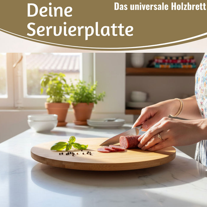 KI-generiertes Bild,XL Holz Servierplatte Drehteller 35cm Bambus drehbar Drehtablett Drehplatte