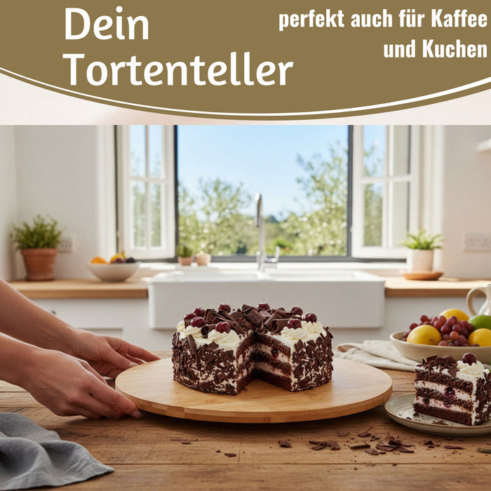 KI-generiertes Bild,XL Holz Servierplatte Drehteller 35cm Bambus drehbar Drehtablett Drehplatte