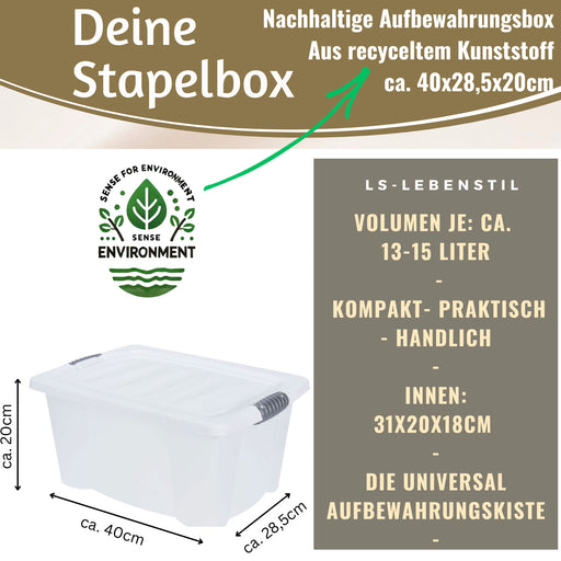 XL Stapelbox Allzweckbox 40x28x20cm ♻️ mit Deckel Transportbox Stapelkiste