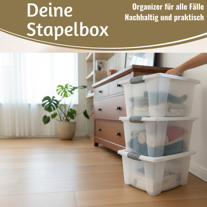 XL Stapelbox Allzweckbox 3´er Set 40x28cm ♻️ mit Deckel Transportbox Stapelkiste