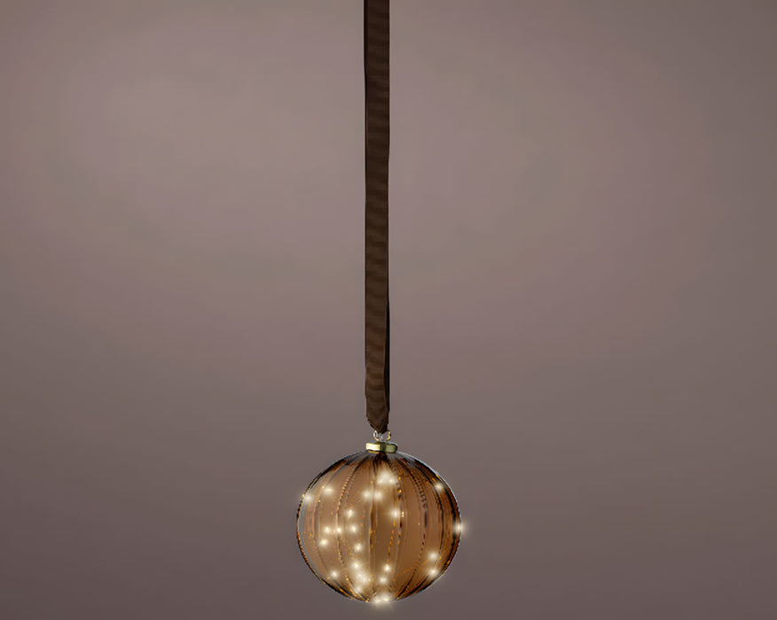 XL Deko Glas Lichtkugel 15LED 10cm Gold Braun Glaskugel Timer Batterie Anhängen