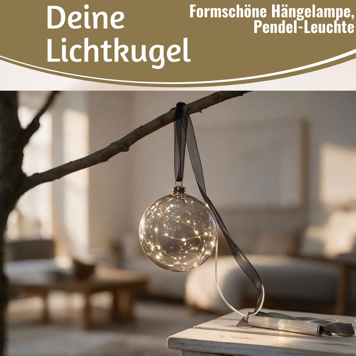 KI-generiertes Bild,XL Deko Glas Lichtkugel 30LED 14cm Grau Anthrazit Glaskugel Timer Batterie Anhängen
