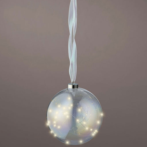 XL Deko Glas Lichtkugel 30LED 14cm Iris Glaskugel Timer Batterie Anhängen