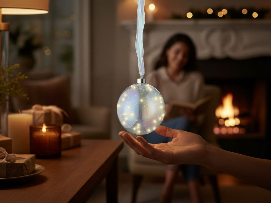 KI-generiertes Bild,XL Deko Glas Lichtkugel 30LED 14cm Iris Glaskugel Timer Batterie Anhängen