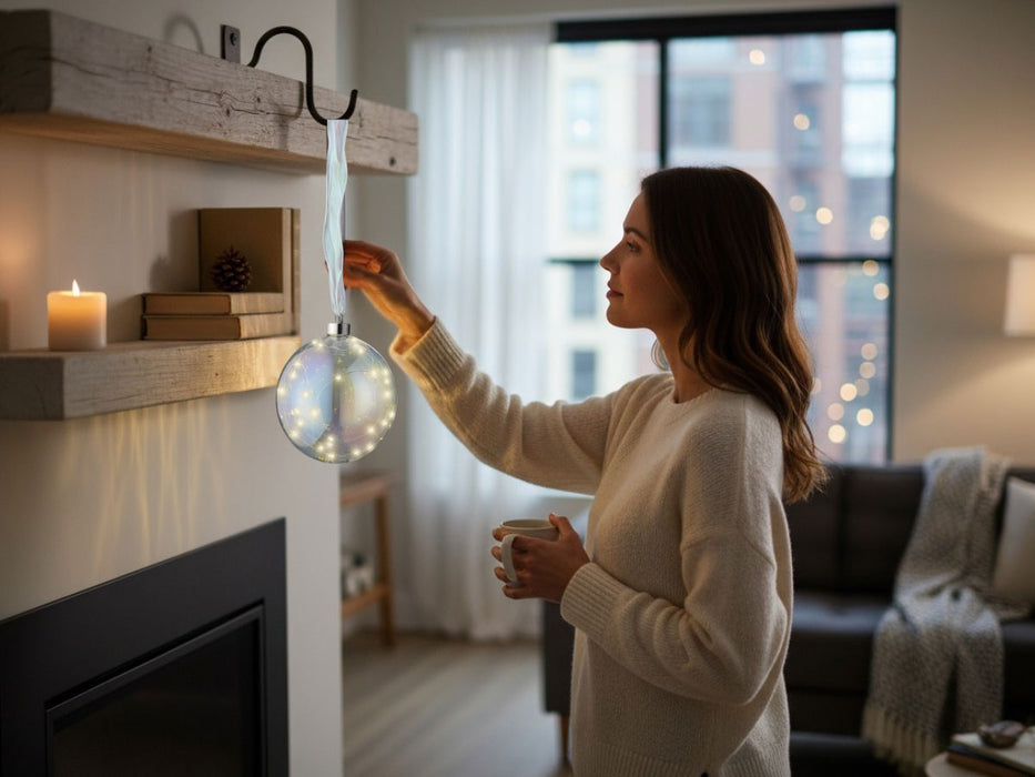 XL Deko Glas Lichtkugel 30LED 14cm Iris Glaskugel Timer Batterie Anhängen