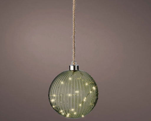 XL Deko Glas Lichtkugel 40LED 20cm Grün Silber Glaskugel Timer Batterie Anhängen