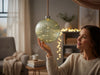 XL Deko Glas Lichtkugel 40LED 20cm Grün Silber Glaskugel Timer Batterie Anhängen