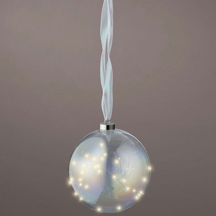 XL Deko Glas Lichtkugel 40LED 20cm Iris Glaskugel Timer Batterie Anhängen