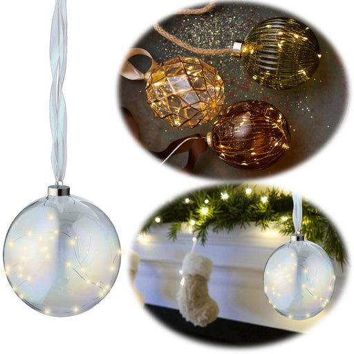 XL Deko Glas Lichtkugel 40LED 20cm Iris Glaskugel Timer Batterie Anhängen