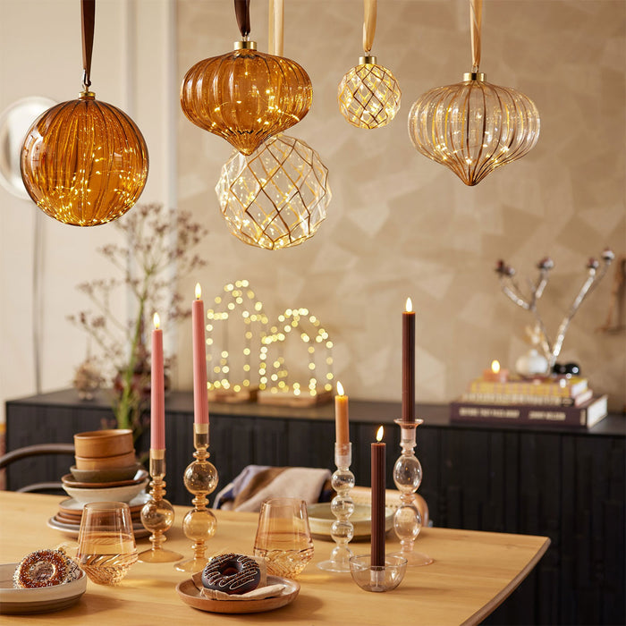 XL Deko Glas Lichtkugel 40LED 20cm Klar Gold Glaskugel Timer Batterie Anhängen