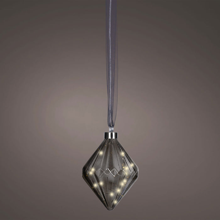 XL Deko Glas Lichtkugel 20LED 16cm Diamant Grau Glaskugel Timer Batterie Anhängen