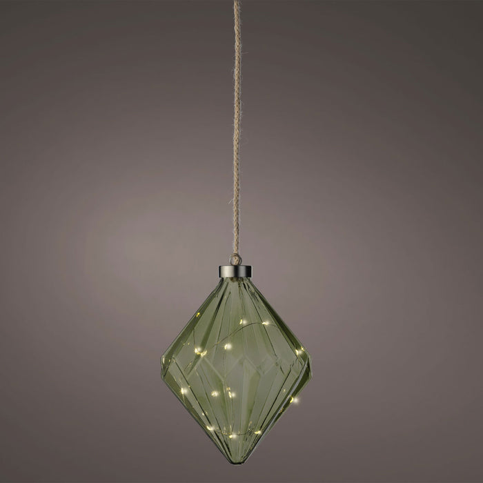 XL Deko Glas Lichtkugel 15LED 16cm Diamant Grün Glaskugel Timer Batterie Anhängen
