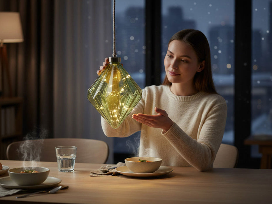 XL Deko Glas Lichtkugel 15LED 16cm Diamant Grün Glaskugel Timer Batterie Anhängen