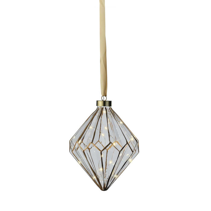 KI-generiertes Bild,XL Deko Glas Lichtkugel 15 LED 16cm Diamant Klar Gold Timer Batterie Gold zum Anhängen
