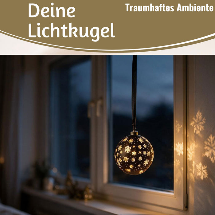 KI-generiertes Bild,XL Deko Glas Lichtkugel 15LED 14cm Gold drehbar Timer Batterie Anhängen