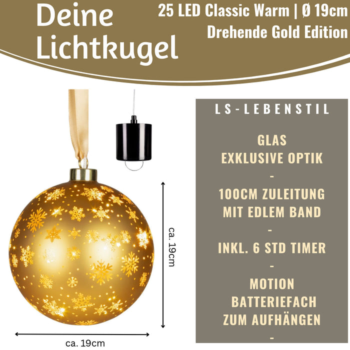 KI-generiertes Bild,XL Deko Glas Lichtkugel 15LED 14cm Gold drehbar Timer Batterie Anhängen