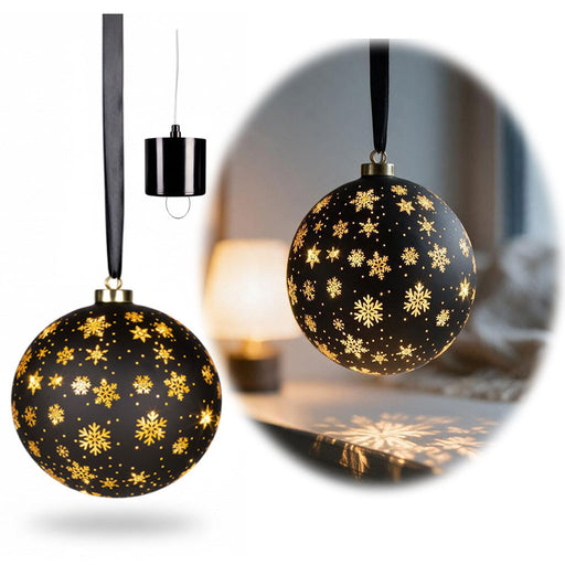 KI-generiertes Bild XL Deko Glas Lichtkugel 25LED 19cm Kugel Schwarz Gold Glaskugel Timer Batterie Anhängen