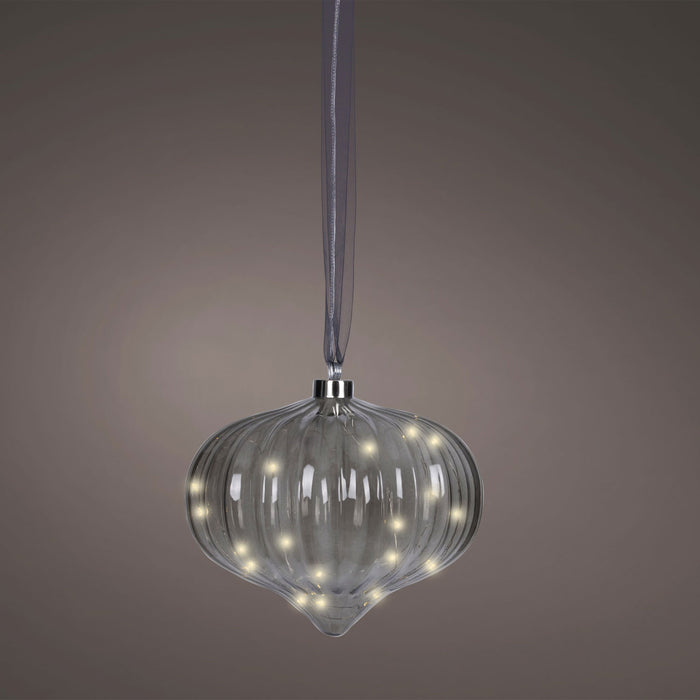 XL Deko Glas Lichtkugel 20 LED 20cm Zwiebel Grau Timer Batterie Band zum Anhängen