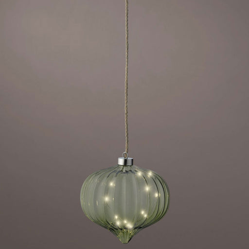 XL Deko Glas Lichtkugel 15 LED 20cm Zwiebel Grün Timer Batterie Band zum Anhängen