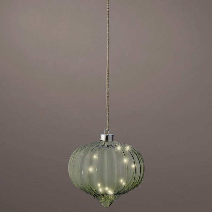 XL Deko Glas Lichtkugel 15 LED 20cm Zwiebel Grün Timer Batterie Band zum Anhängen