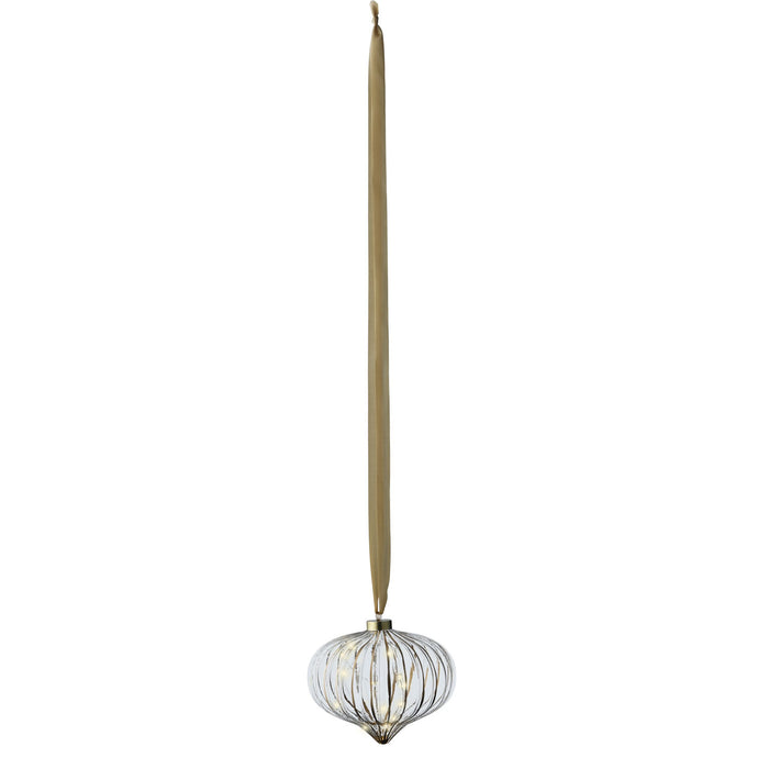 XL Deko Glas Lichtkugel 15 LED 20cm Zwiebel Klar Gold Timer Batterie Band zum Anhängen
