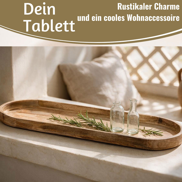 KI-generiertes Bild,XL Deko-Tablett Mango-Holz Braun 72cm groß Serviertablett Obst-Schale Brot