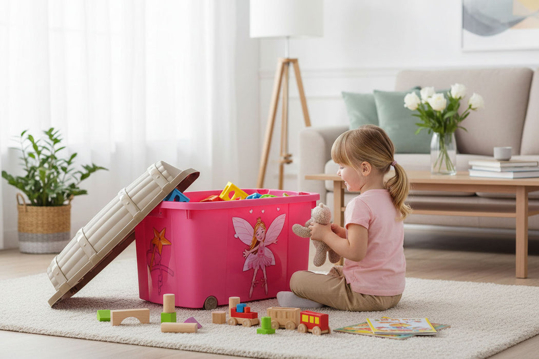 XL Spielzeugkiste Prinzessin Fee Aufbewahrungsbox Rollbox Rollen