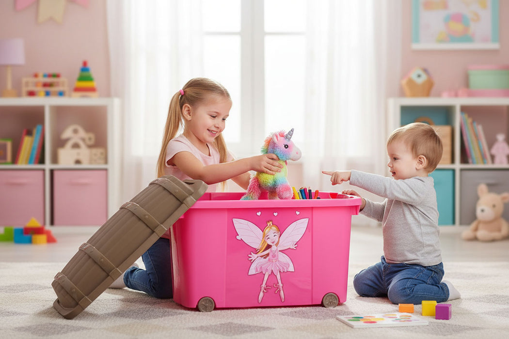 XL Spielzeugkiste Prinzessin Fee Aufbewahrungsbox Rollbox Rollen