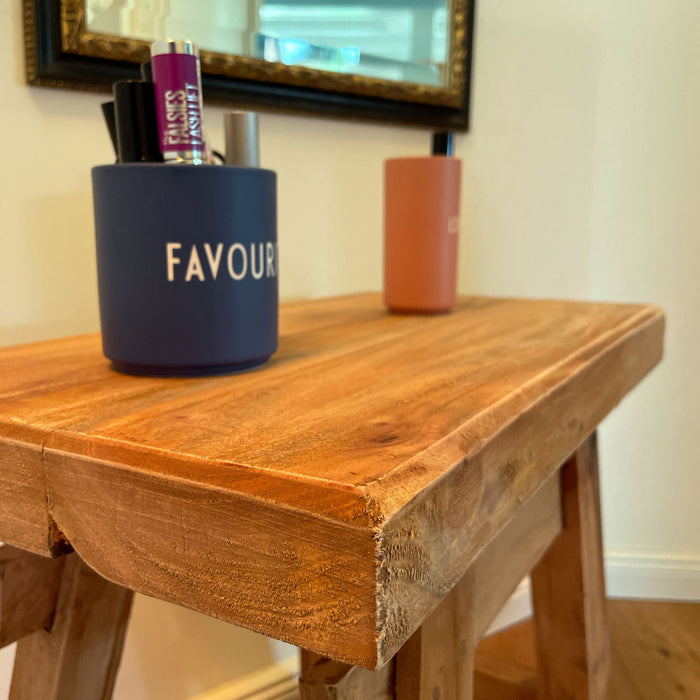 XL Vintage Holzhocker Teak Holz 50cm Hocker Sitzhocker Beistelltisch Barhocker