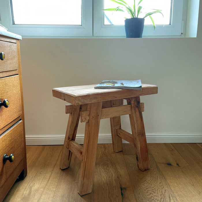 XL Vintage Holzhocker Teak Holz 50cm Hocker Sitzhocker Beistelltisch Barhocker