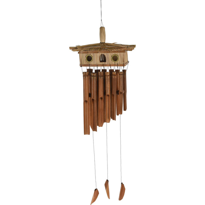 Holz Windspiel Klang-Spiel Bambus 90x28cm Vogelhaus Klangröhren Garten Feng Shui