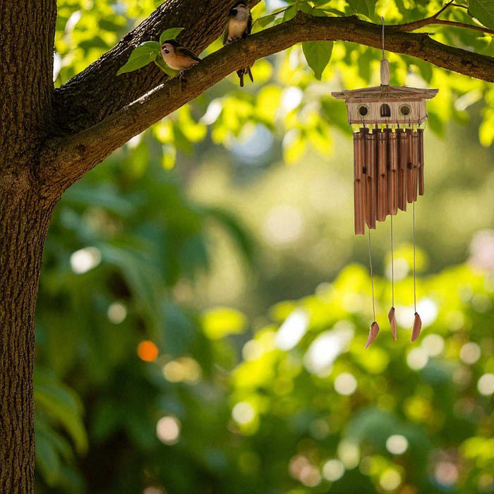 Holz Windspiel Klang-Spiel Bambus 90x28cm Vogelhaus Klangröhren Garten Feng Shui