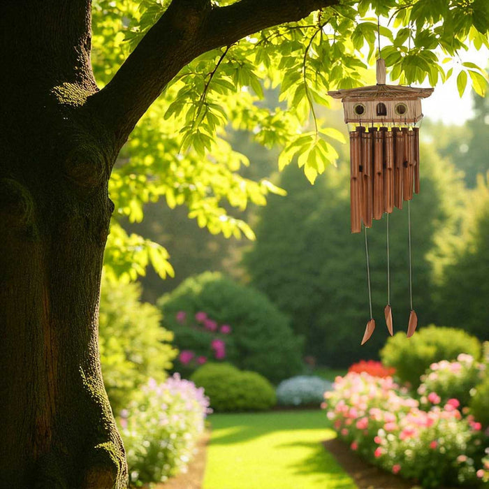 Holz Windspiel Klang-Spiel Bambus 90x28cm Vogelhaus Klangröhren Garten Feng Shui