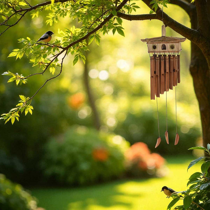 Holz Windspiel Klang-Spiel Bambus 90x28cm Vogelhaus Klangröhren Garten Feng Shui